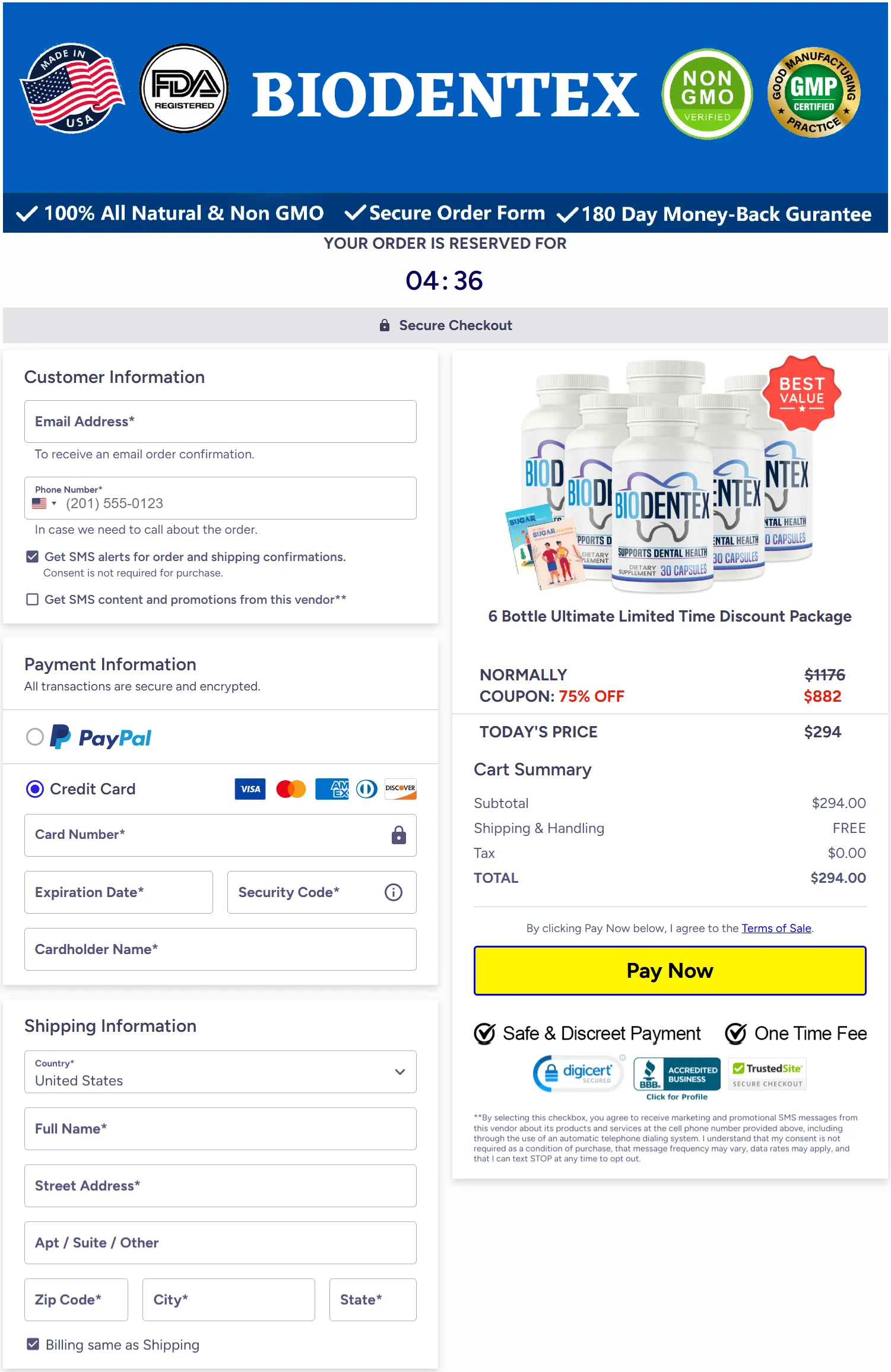 Biodentex checkout page